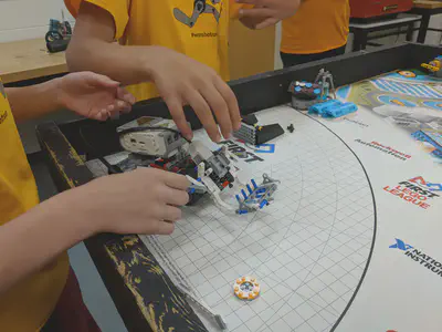 Students setting up their robot